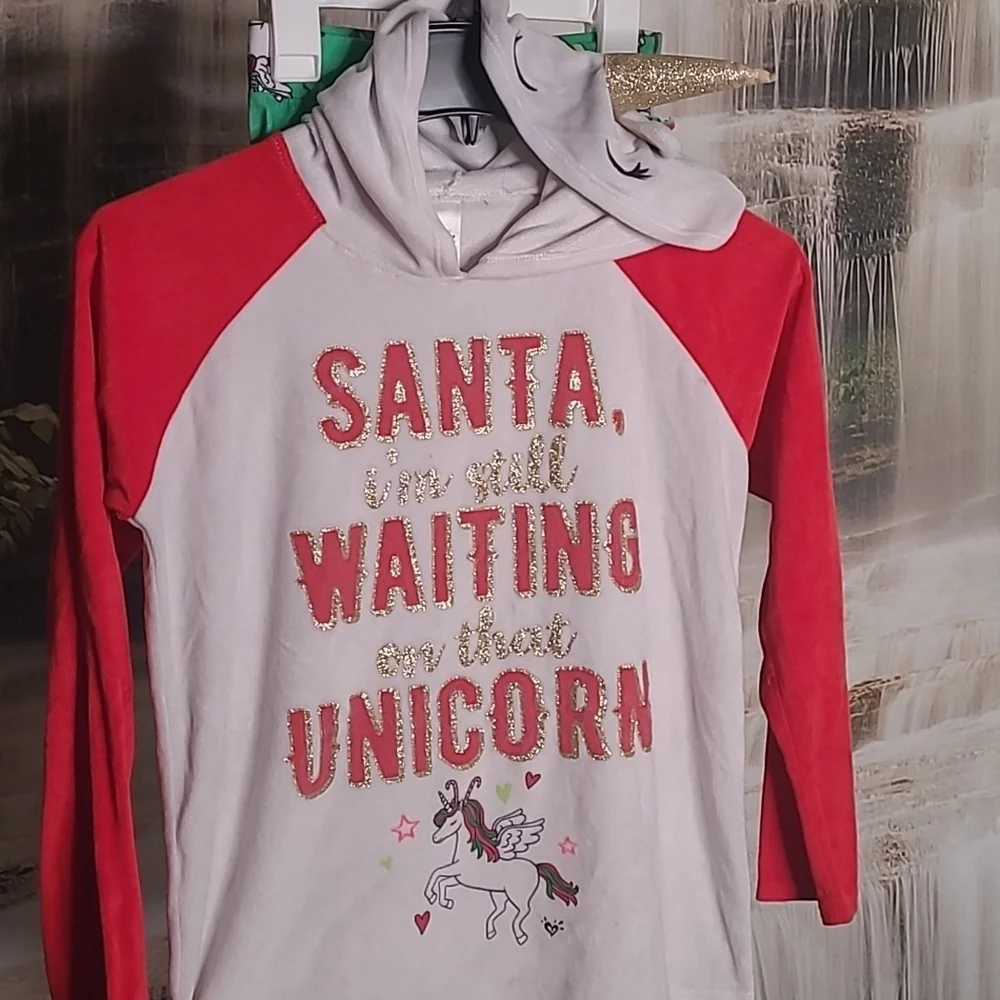 Justice Girls 10 matching set Holiday pajama pants & top unicorn Christmas Set